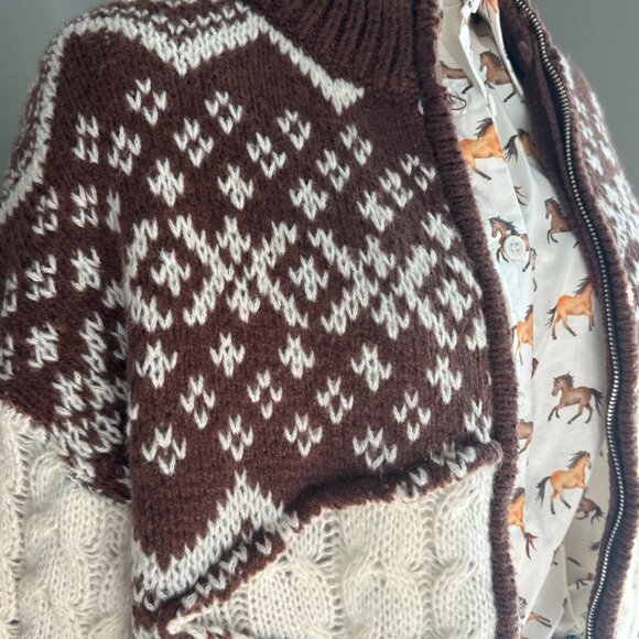 Fair Isle Cardigan Zip Up Brown NWT - Picture 3 of 3